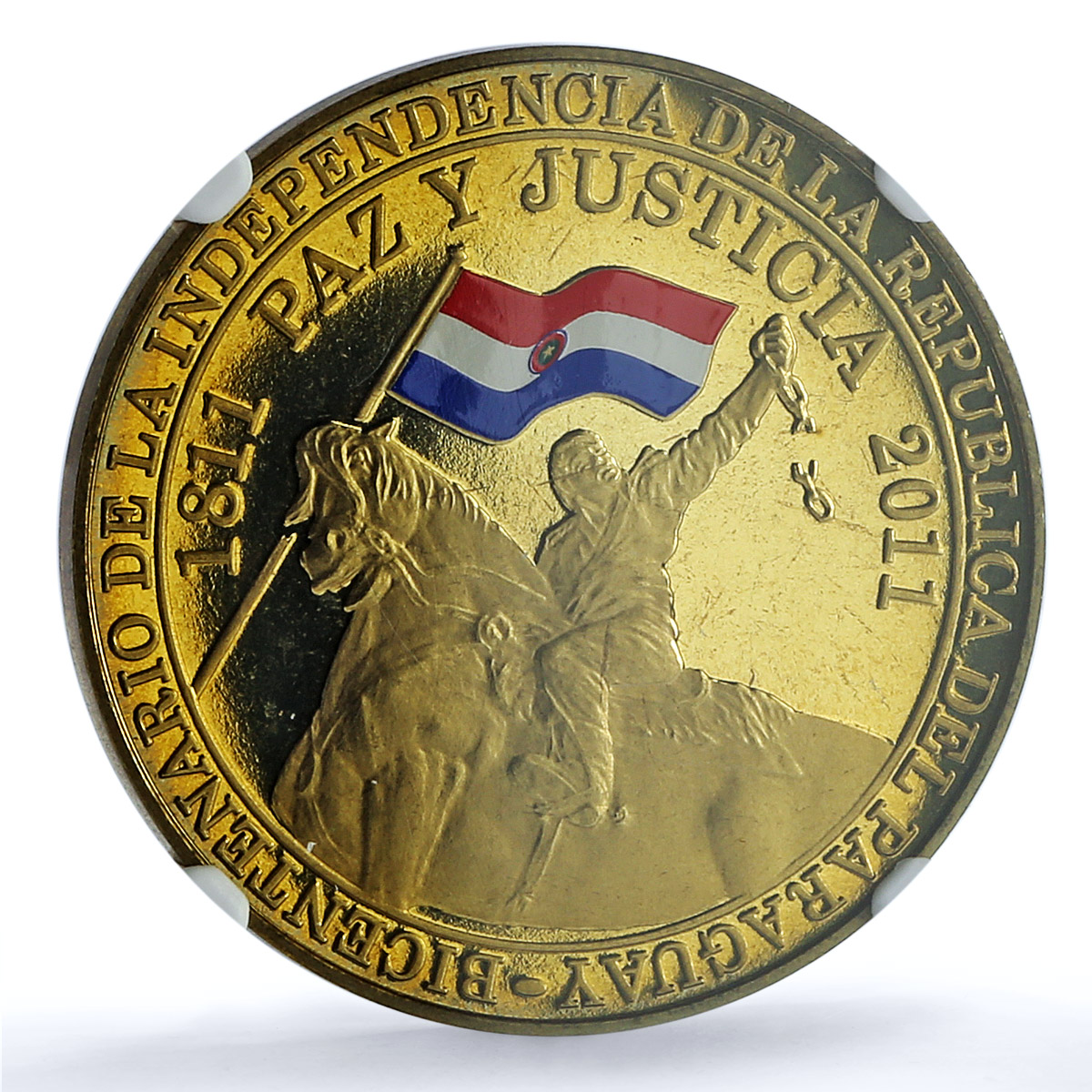 Paraguay 100 guaranies Independence KM-206 History Horse PF68 NGC CuAl coin 2011 Paraguay 100 guaranies Independence KM-206 History Horse PF68 NGC CuAl coin 2011