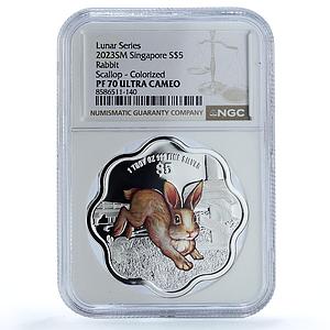 Singapore 5 dollars Year Rabbit Coloured KM-514 Lunar PF 70 NGC silver coin 2023