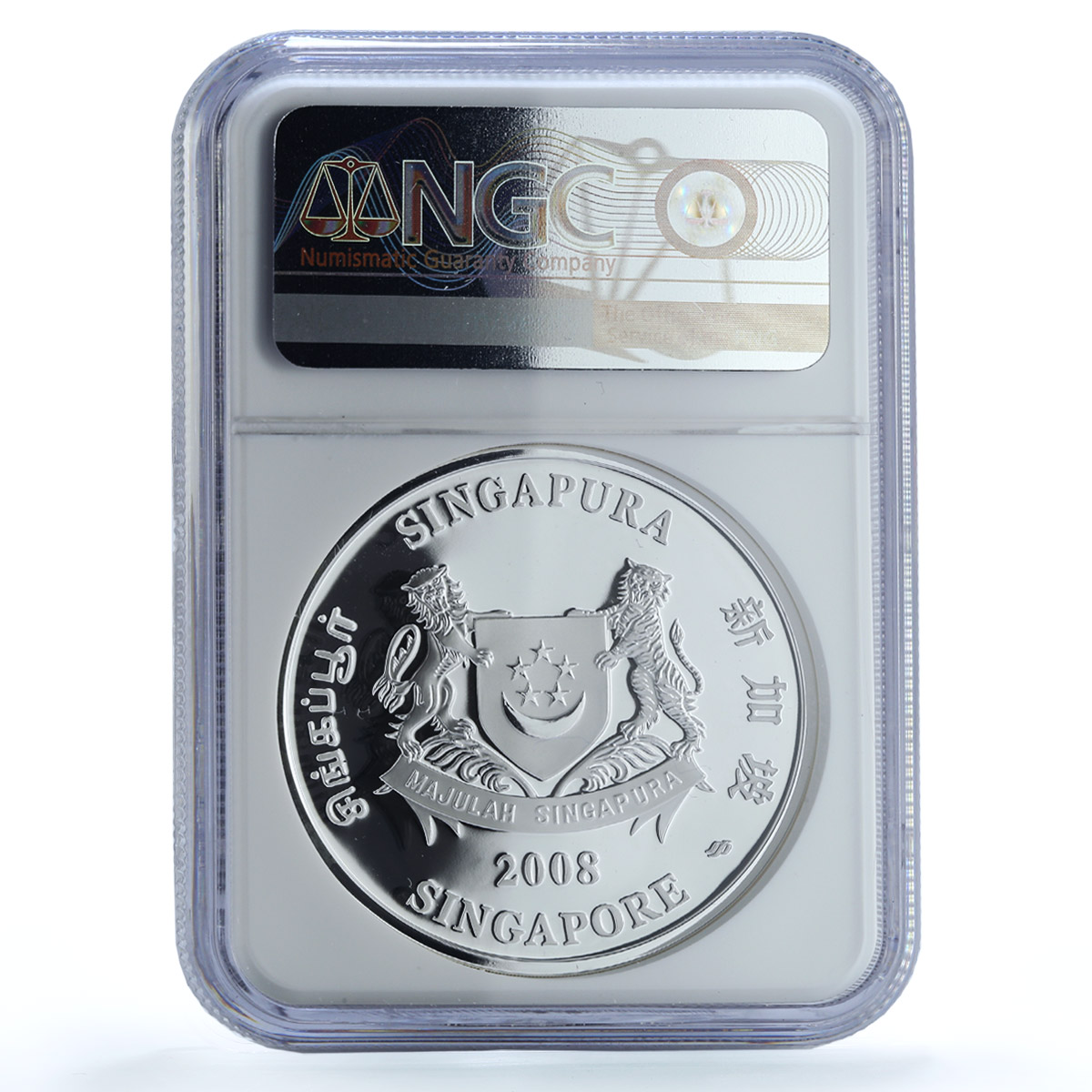 Singapore 10 dollars Year Rat Piedfort KM-272 Mouse PF 69 NGC silver coin 2008