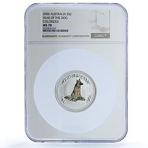 Australia 2 dollars Year Dog Coloured Lunar Series 1 MS 70 NGC silver coin 2006