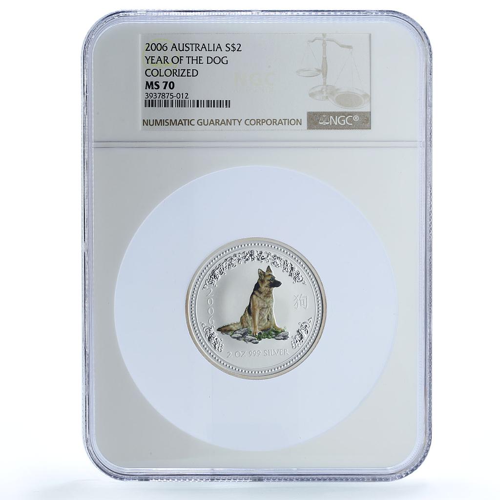 Australia 2 dollars Year Dog Coloured Lunar Series 1 MS 70 NGC silver coin 2006