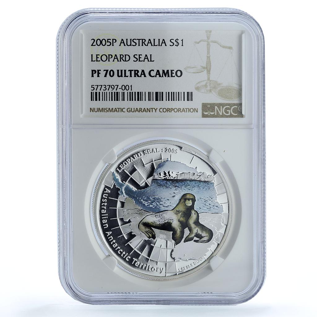 Australia 1 dollar Leopard Seal KM-1018 Antarctic PF 70 NGC silver coin 2005
