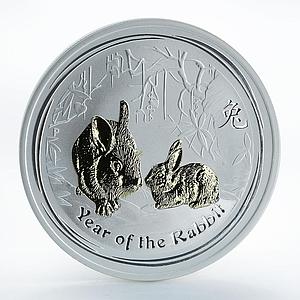 Australia 1 dollar Year of the Rabbit Gilded Lunar Series II 1 Oz Silver 2011