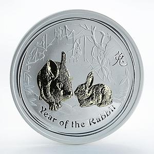 Australia 1 dollar Year of the Rabbit Gilded Lunar Series II 1 Oz Silver 2011