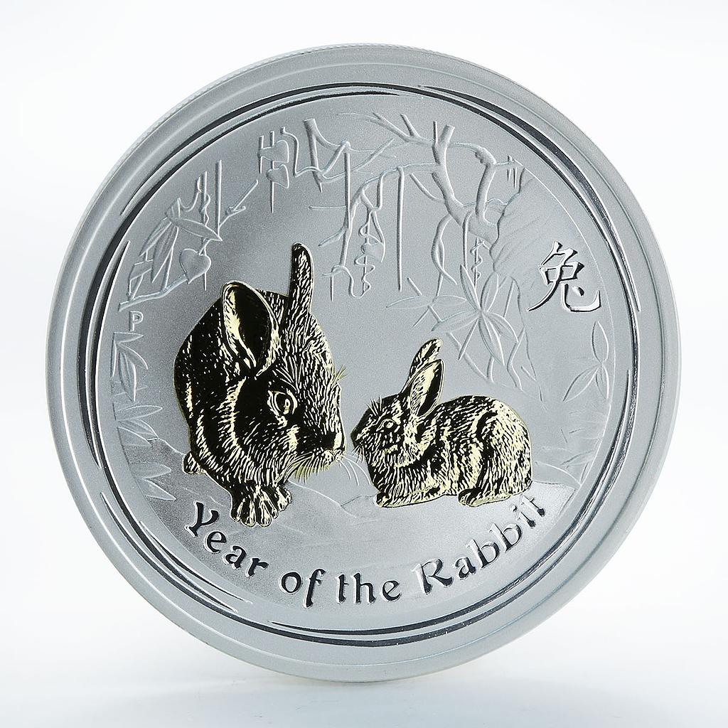 Australia 1 dollar Year of the Rabbit Gilded Lunar Series II 1 Oz Silver 2011