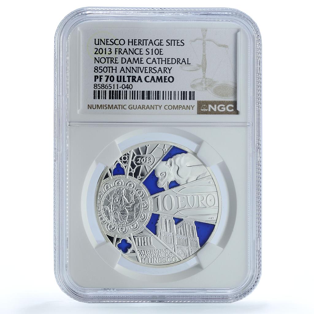France 10 euros Notre Dame Cathedral KM-2097 UNESCO PF 70 NGC silver coin 2013