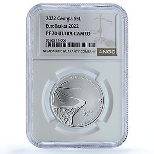 Georgia 5 lari EuroBasket Cup Tbilisi KM-125 Sports PF 70 PCGS silver coin 2022