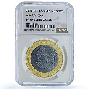 Kazakhstan 500 tenge Almaty KM-137 Old Coins Stamps PF 70 NGC silver coin 2009