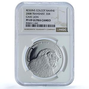 Transnistria 5 roubles Cave Lion KM-156 Colcot Fauna PL 69 NGC silver coin 2008