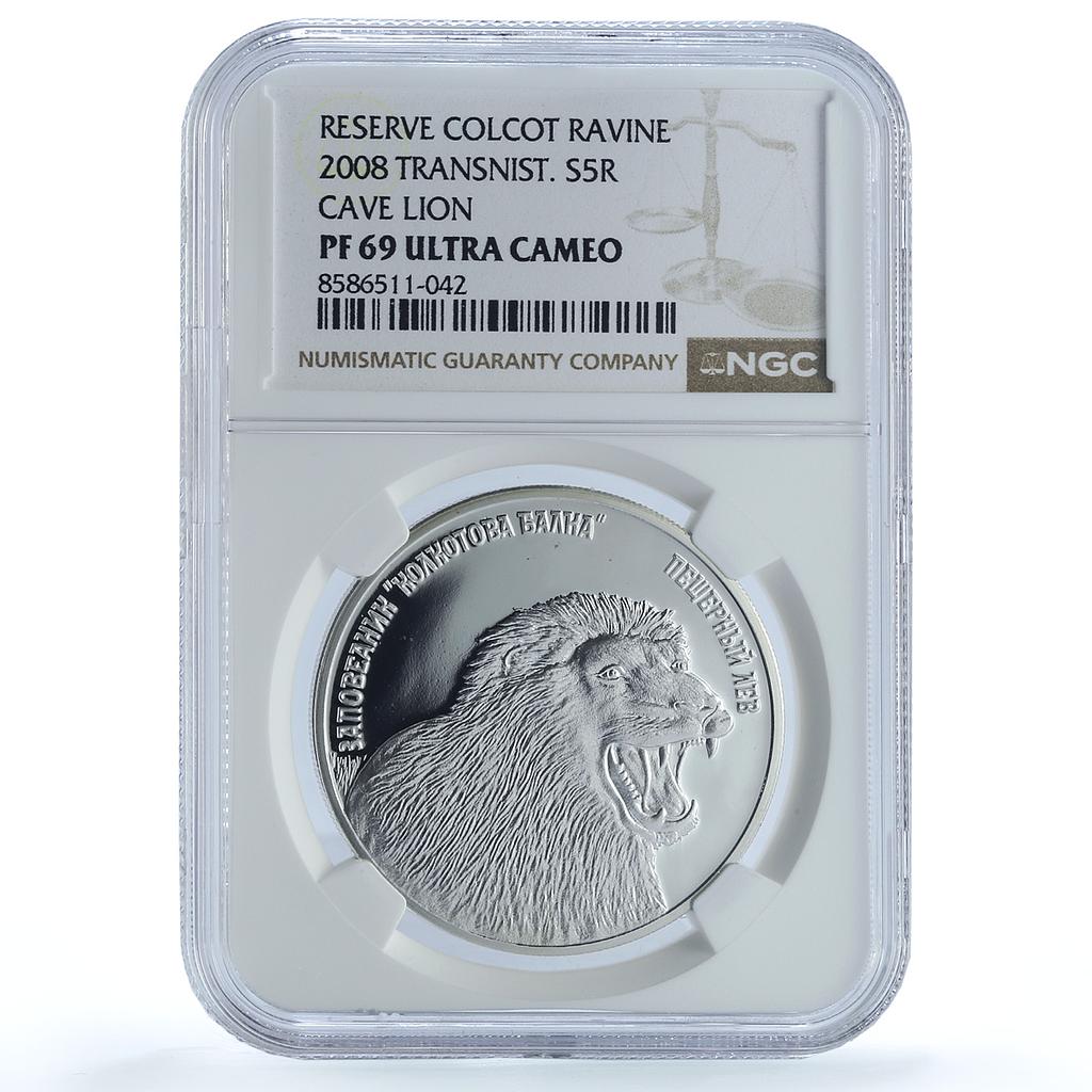 Transnistria 5 roubles Cave Lion KM-156 Colcot Fauna PL 69 NGC silver coin 2008
