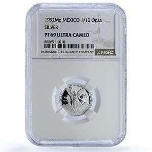 Mexico 1/10 onza Libertad Angel of Independence KM-543 PF69 NGC silver coin 1992