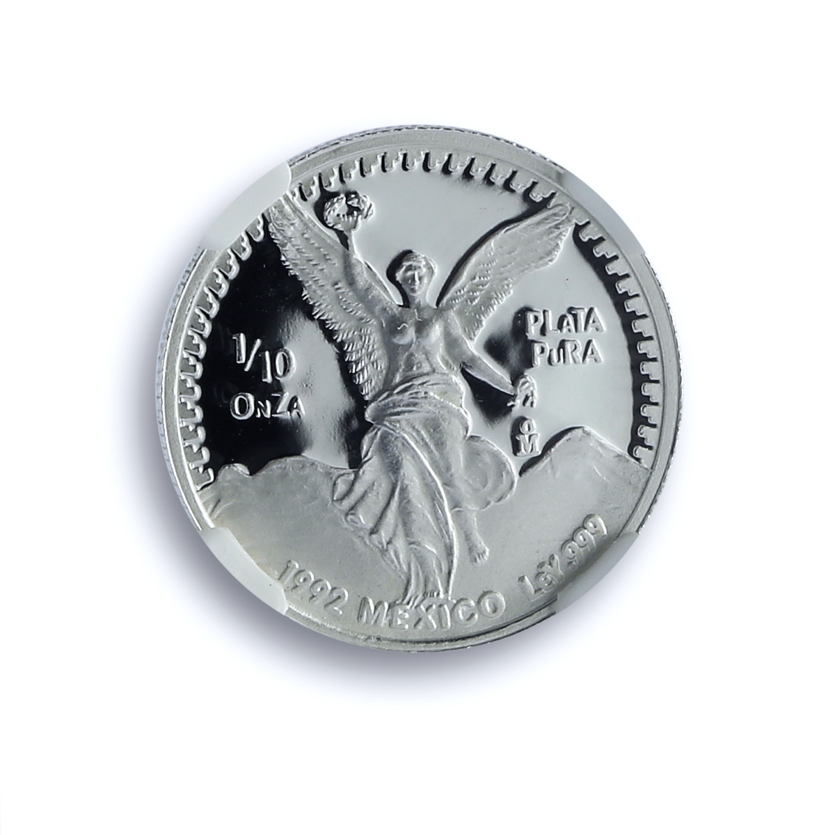 Mexico 1/10 onza Libertad Angel of Independence KM-543 PF69 NGC silver coin 1992