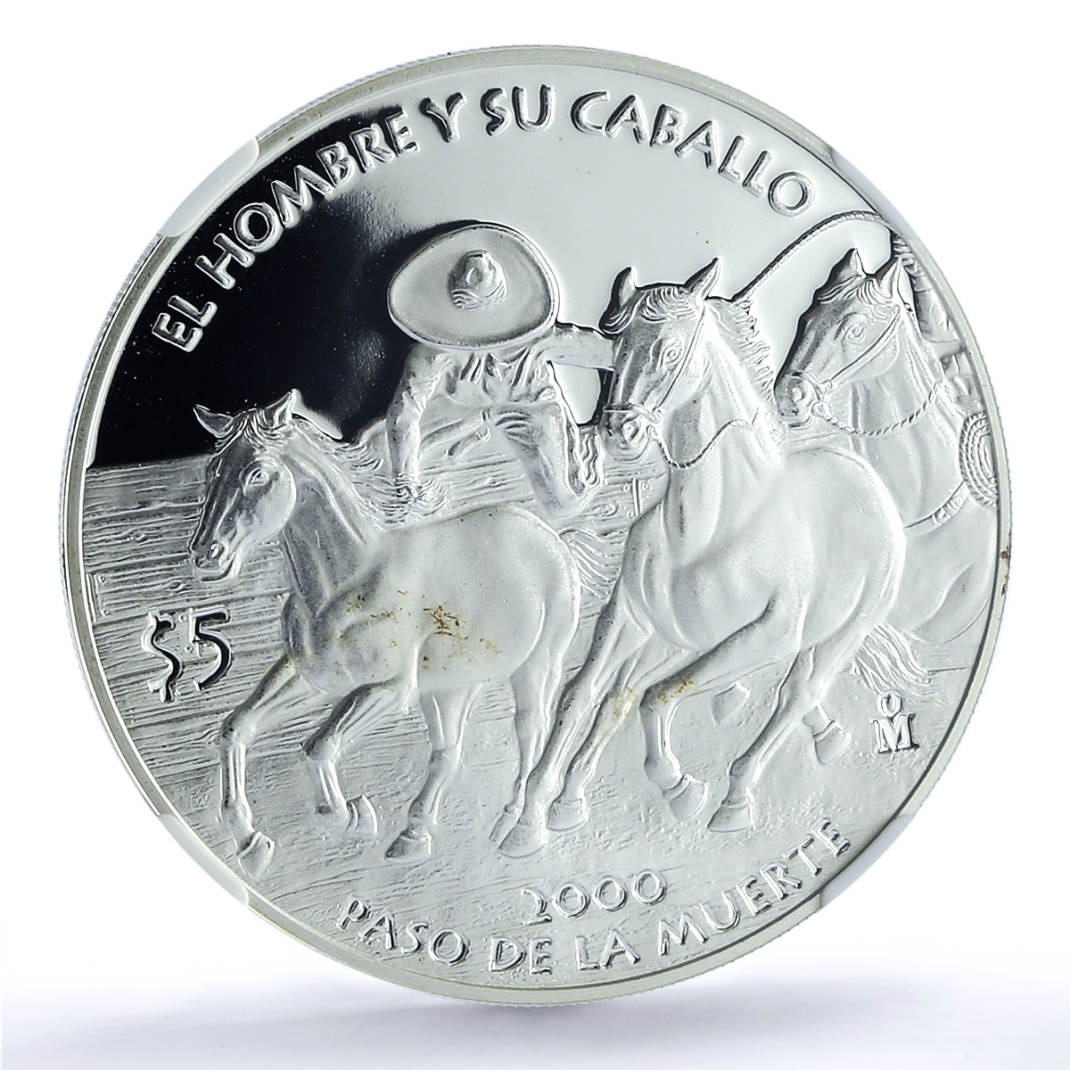 Mexico 5 pesos Cowboy KM-670 Ibero-American Horse PF 69 NGC silver coin 2000