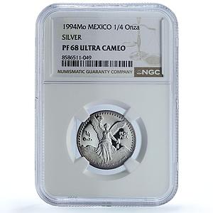 Mexico 1/4 onza Libertad Angel of Independence KM-544 PF 68 NGC silver coin 1994