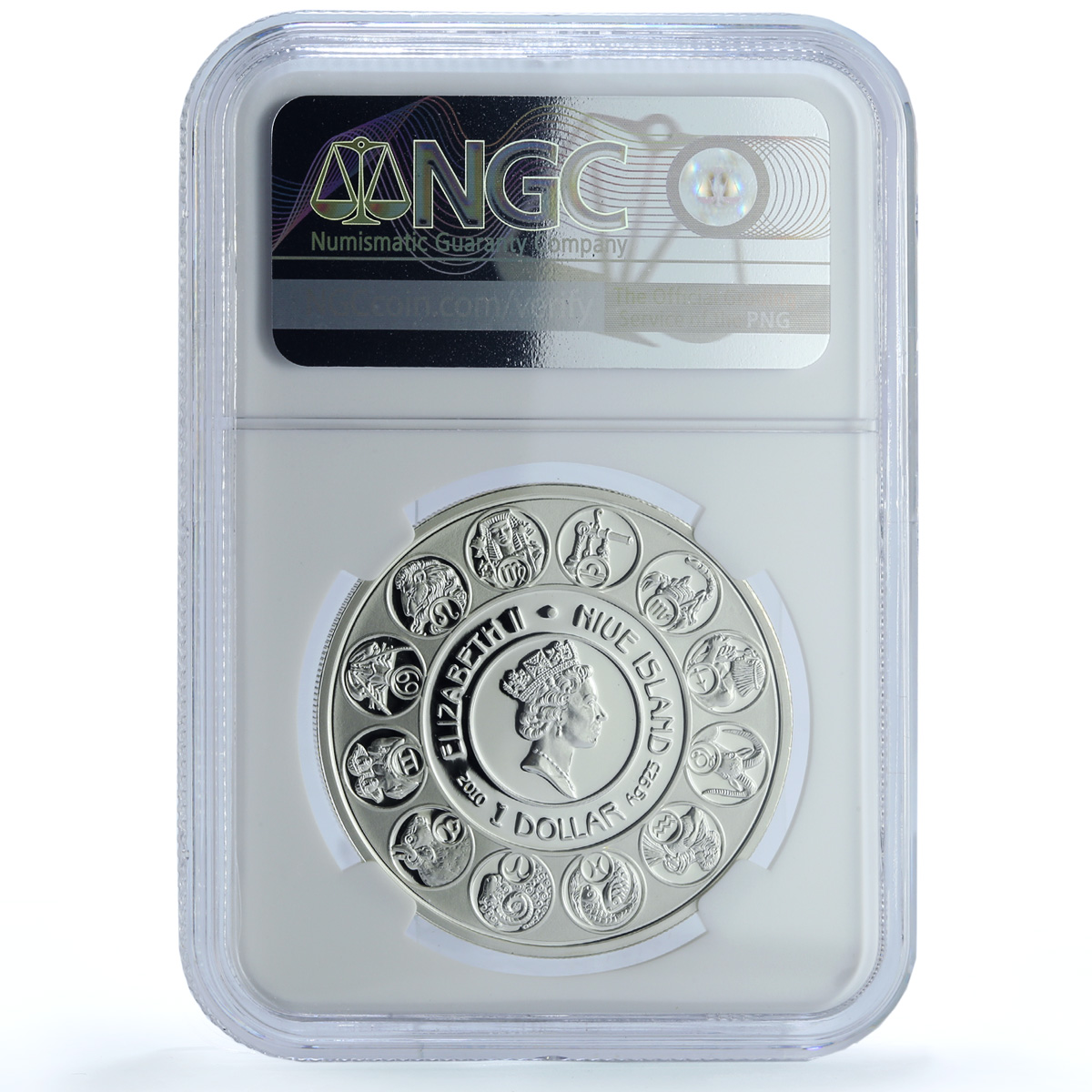 Niue 1 dollar Aquarius KM-505 Mucha Zodiac Signs Art PF 70 NGC silver coin 2010