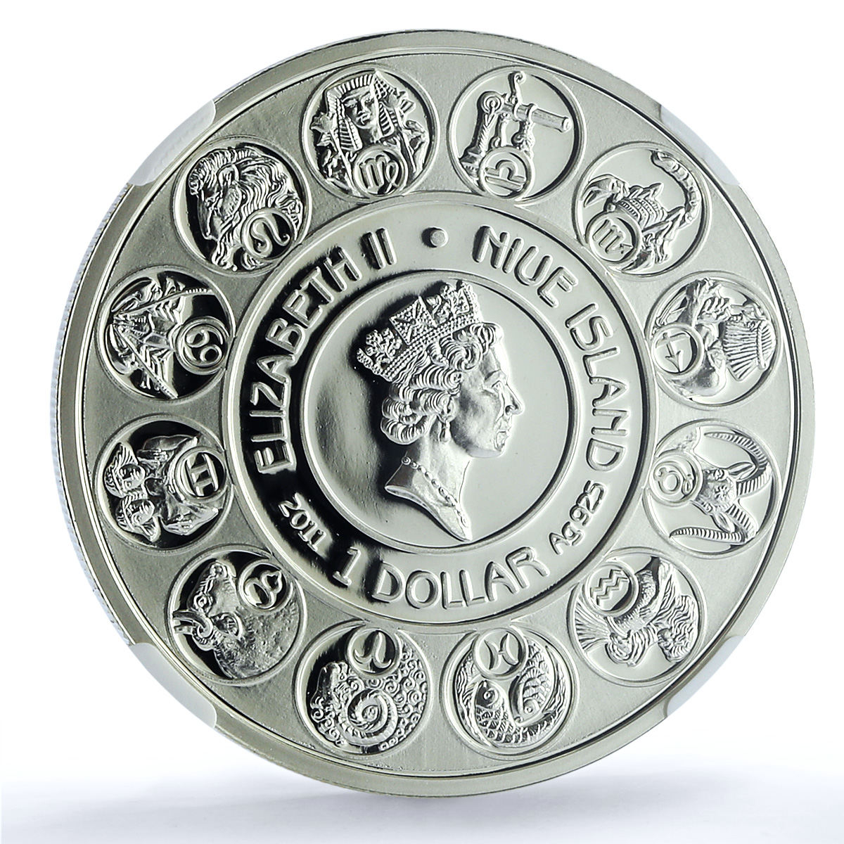 Niue 1 dollar Libra KM-501 Mucha Zodiac Signs Art PF 70 NGC silver coin 2011