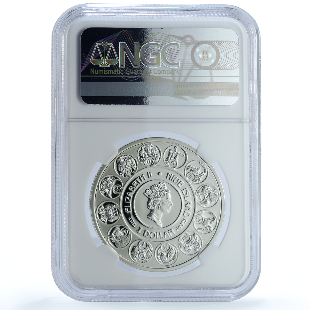 Niue 1 dollar Aries KM-495 Mucha Zodiac Signs Art PF 70 NGC silver coin 2011