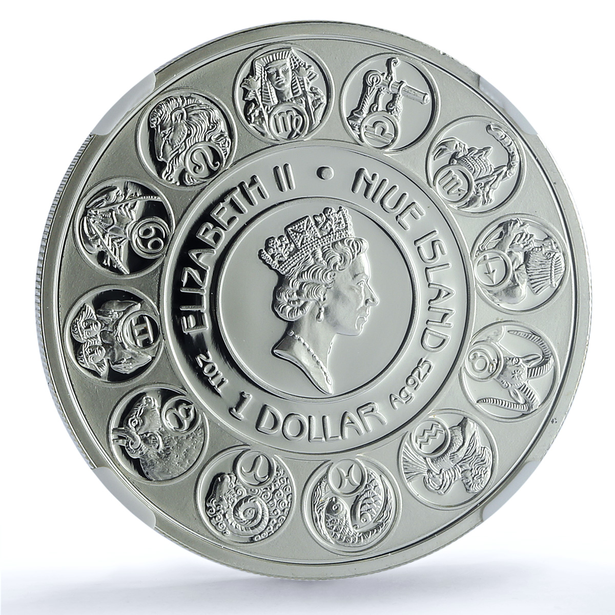 Niue 1 dollar Aries KM-495 Mucha Zodiac Signs Art PF 70 NGC silver coin 2011