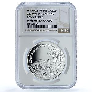 Poland 20 zlotych Pond Turtle Y#428 Wildlife Fauna PF 69 NGC silver coin 2002