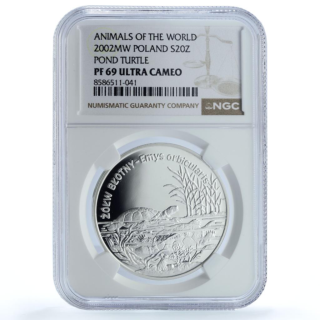 Poland 20 zlotych Pond Turtle Y#428 Wildlife Fauna PF 69 NGC silver coin 2002
