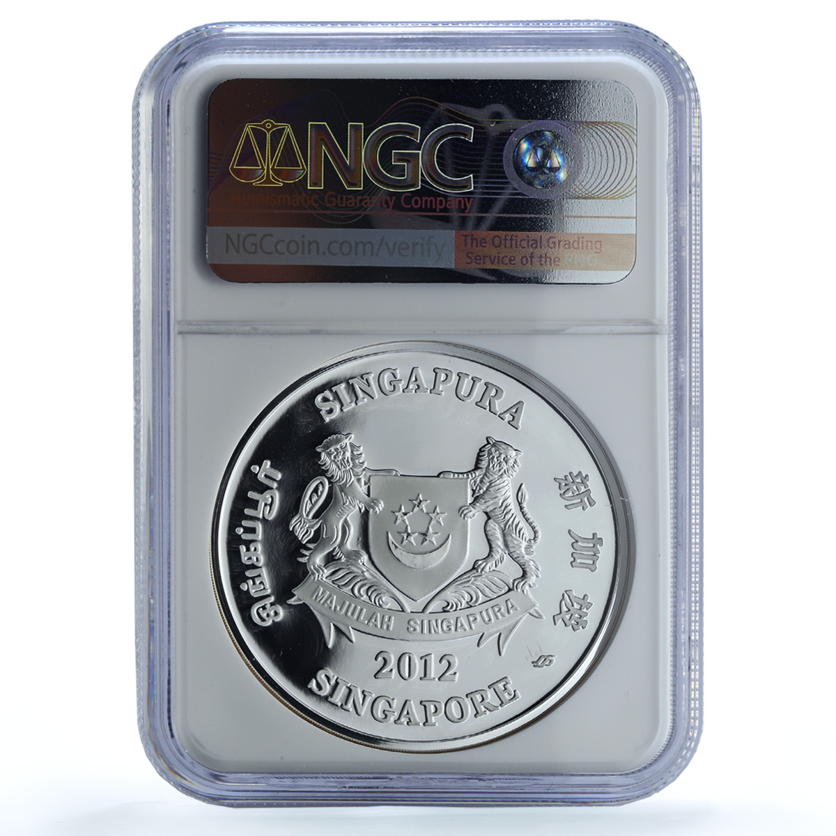Singapore 10 dollars Year Dragon Piedfort KM-174a PF 69 NGC silver coin 2012