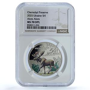 Ukraine 5 hryvnias Elk KM-1143 Chernobyl Fauna MS 70 NGC NiBrass coin 2025