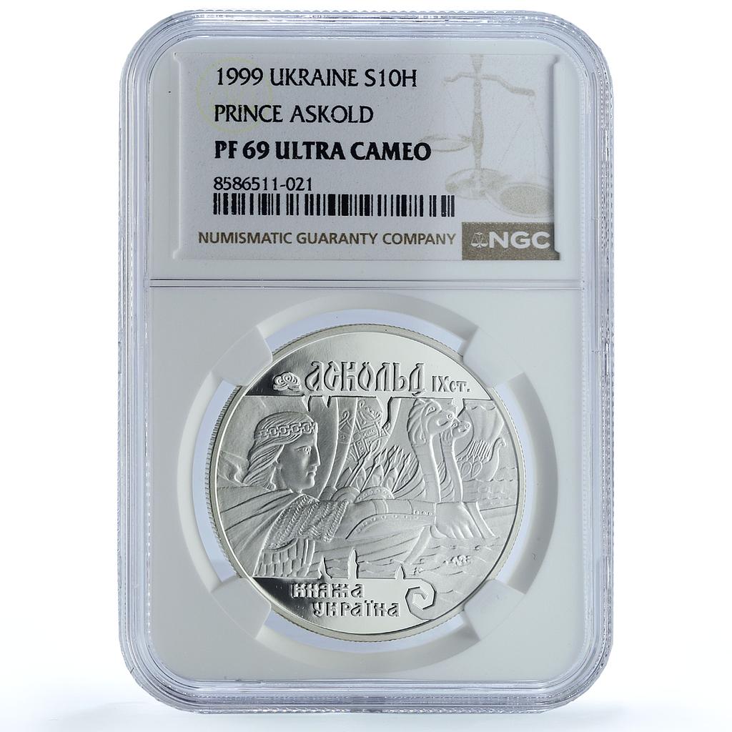 Ukraine 10 hryvnias Prince Askold KM-86 History Ship PF 69 NGC silver coin 1999