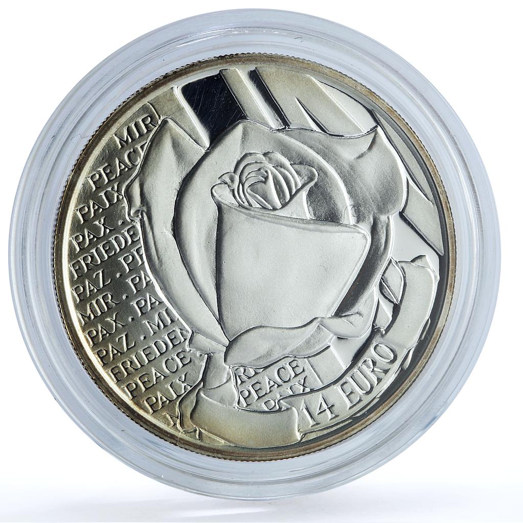 Bosnia and Herzegovina 14 euros Peace KM-88 Rose Flower proof silver coin 1996