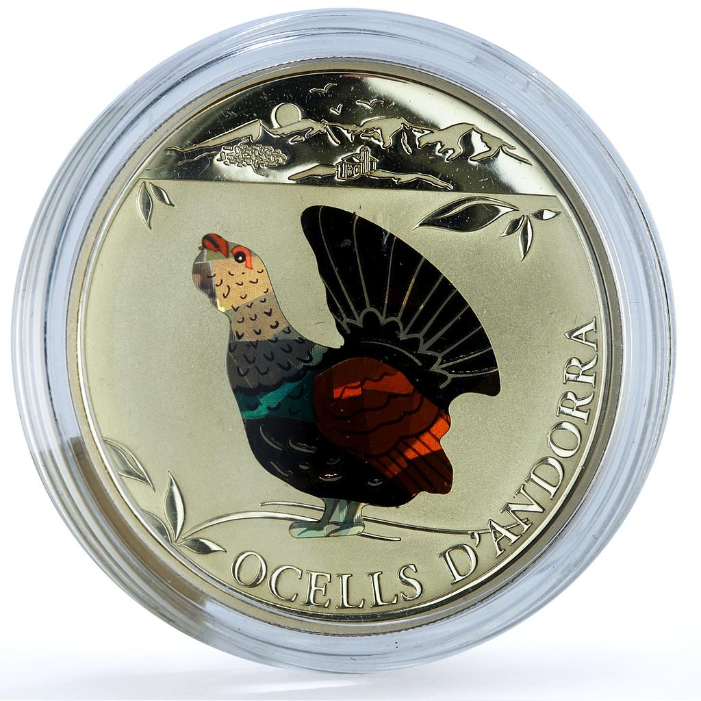 Andorra 5 diners Capercaillie Hologram KM-333 Fauna Bird proof silver coin 2012