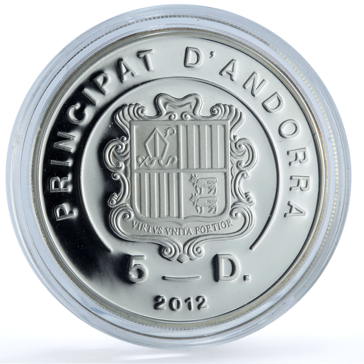 Andorra 5 diners Capercaillie Hologram KM-333 Fauna Bird proof silver coin 2012