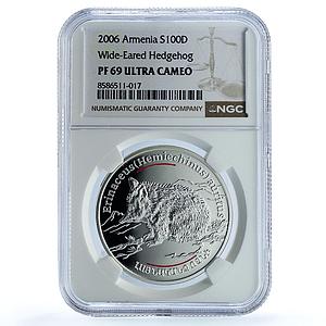 Armenia 100 dram Hedgehog KM-120 Wildlife Fauna PF 69 NGC silver coin 2006