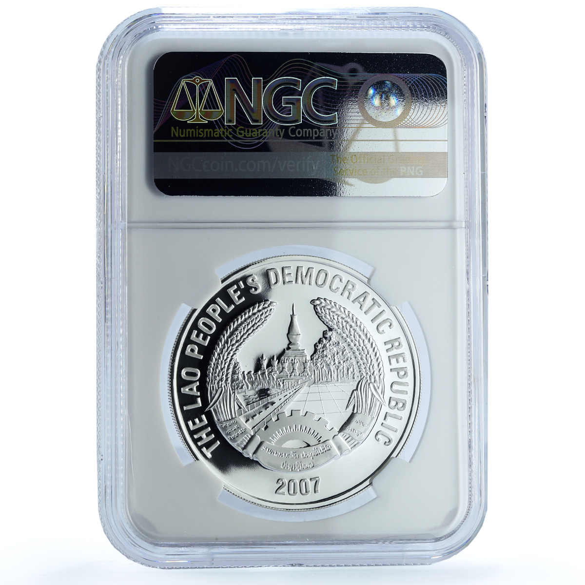 Laos 15000 kip Year Pig Fortune KM-148 Lunar Calendar PF 70 NGC silver coin 2007