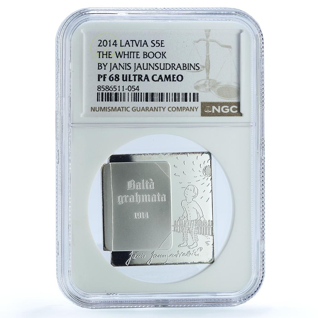 Latvia 5 euros White Book KM-160 Literature Child PF 68 NGC silver coin 2014