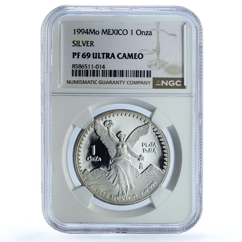 Mexico 1 onza Libertad Angel of Independence KM-494.4 PF 69 NGC silver coin 1994