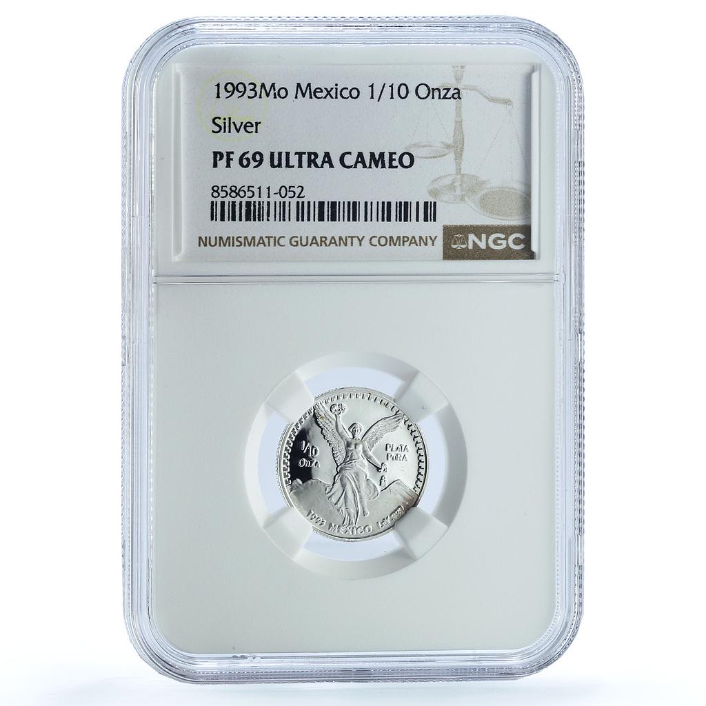 Mexico 1/10 onza Libertad Angel of Independence KM-543 PF69 NGC silver coin 1993 Mexico 1/10 onza Libertad Angel of Independence KM-543 PF69 NGC silver coin 1993