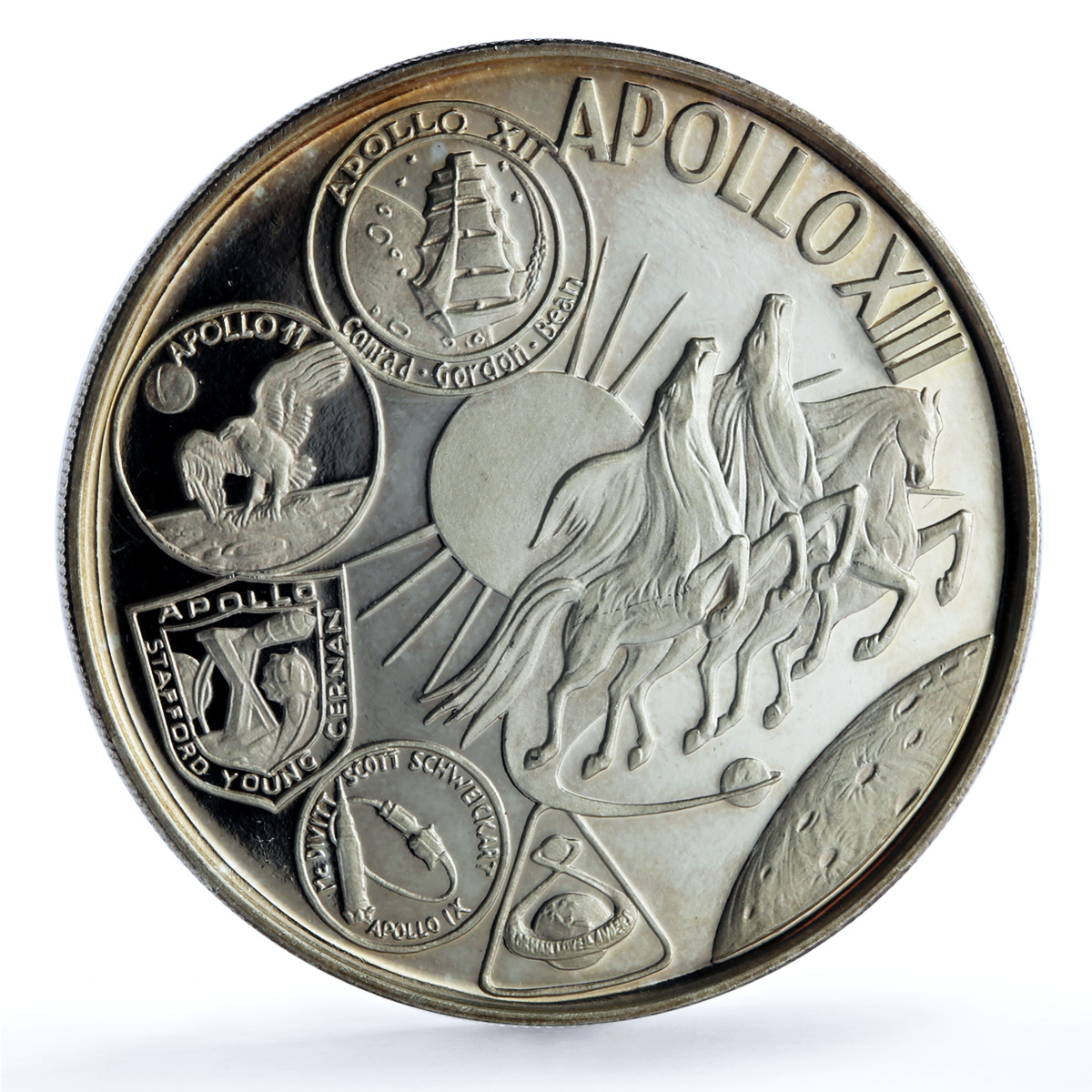 Fujairah 10 riyals Apollo XIII KM-19 Space Moon Landing Horse silver coin 1970