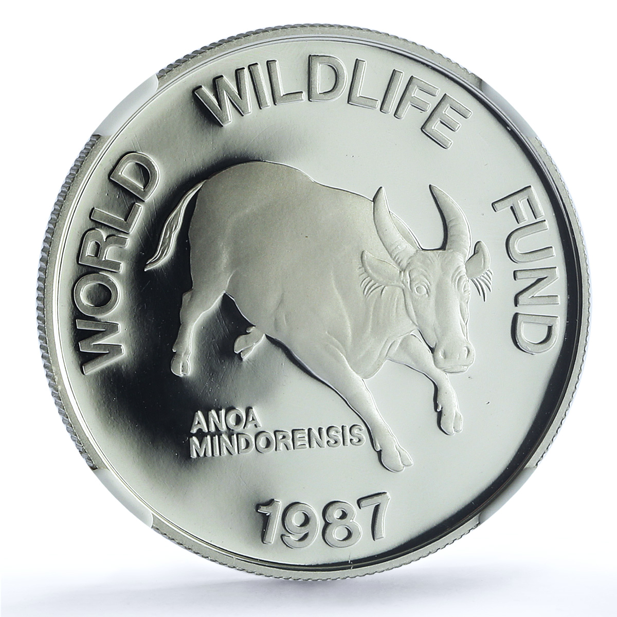 Philippines 200 piso Mindoro Buffalo KM-248 WWF Bull PF 69 NGC silver coin 1987