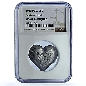 Palau 5 dollars Precious Heart KM-800 Love Gifts MS 67 NGC silver coin 2018