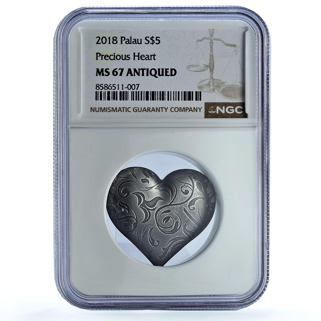 Palau 5 dollars Precious Heart KM-800 Love Gifts MS 67 NGC silver coin 2018