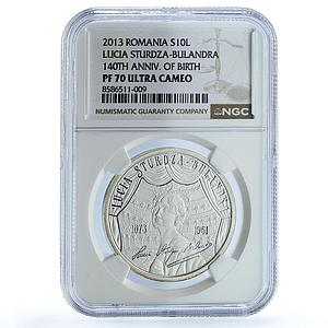 Romania 10 lei Lucia Sturdza Bulandra KM-322 Theatre PF 70 NGC silver coin 2013