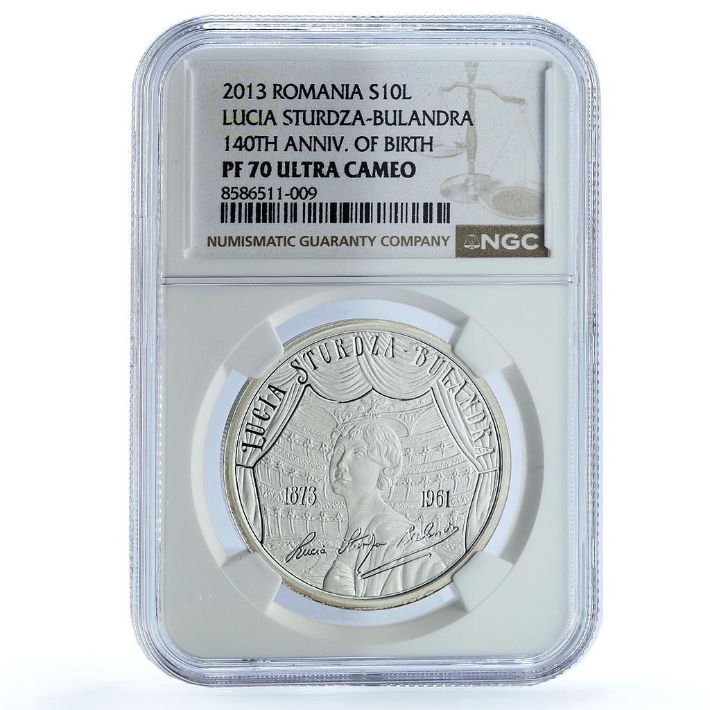 Romania 10 lei Lucia Sturdza Bulandra KM-322 Theatre PF 70 NGC silver coin 2013 Romania 10 lei Lucia Sturdza Bulandra KM-322 Theatre PF 70 NGC silver coin 2013