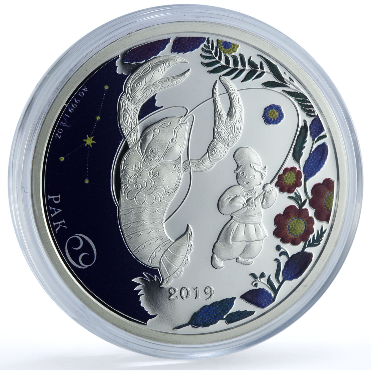 Niue 1 dollar Cancer Coloured Zodiac Signs proof silver coin 2019