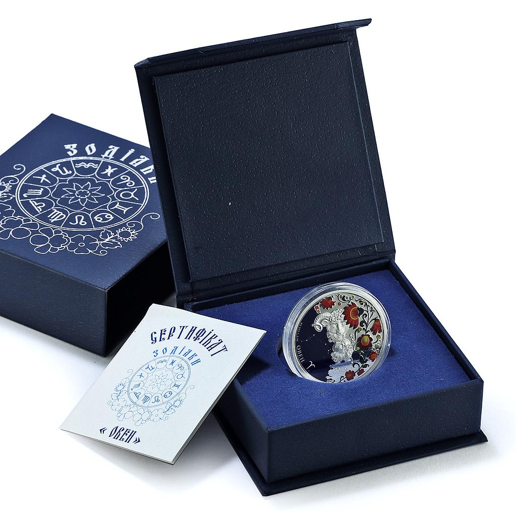 Niue 1 dollar Aries Coloured Zodiac Signs Sheep proof silver coin 2019