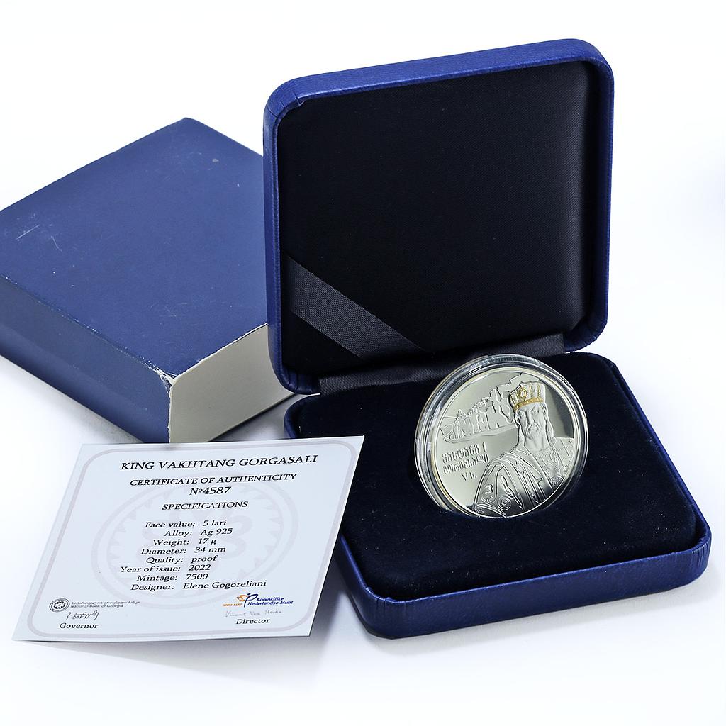 Georgia 5 lari King Vakhtang I Gorgasali KM-126 History proof silver coin 2022