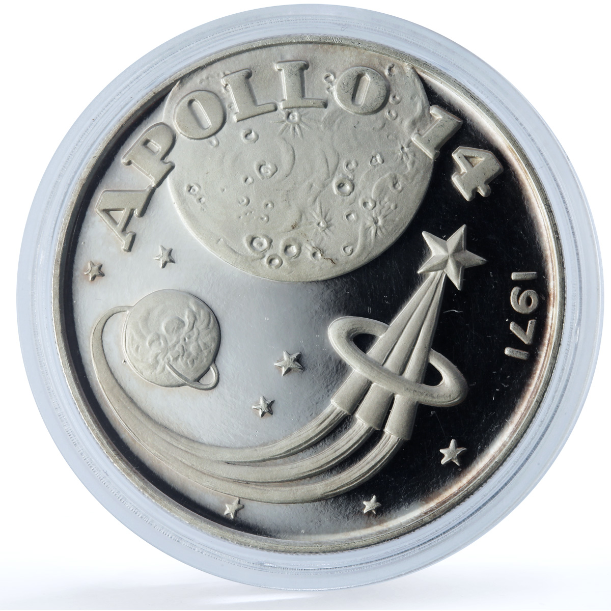 Fujairah 10 riyals Apollo XIV KM-22 Space Moon Landing Rocket silver coin 1970