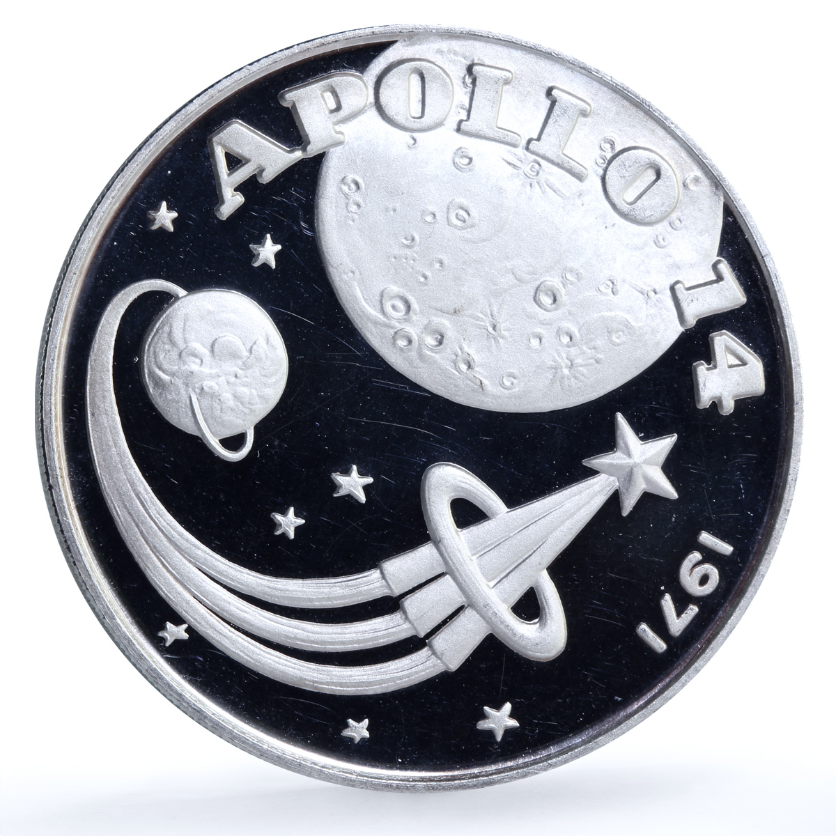Fujairah 10 riyals Apollo XIV KM-22 Space Moon Landing Rocket silver coin 1970