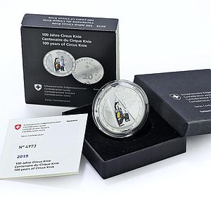 Switzerland 20 francs Circus Knie Coloured KM-175 Culture proof silver coin 2019