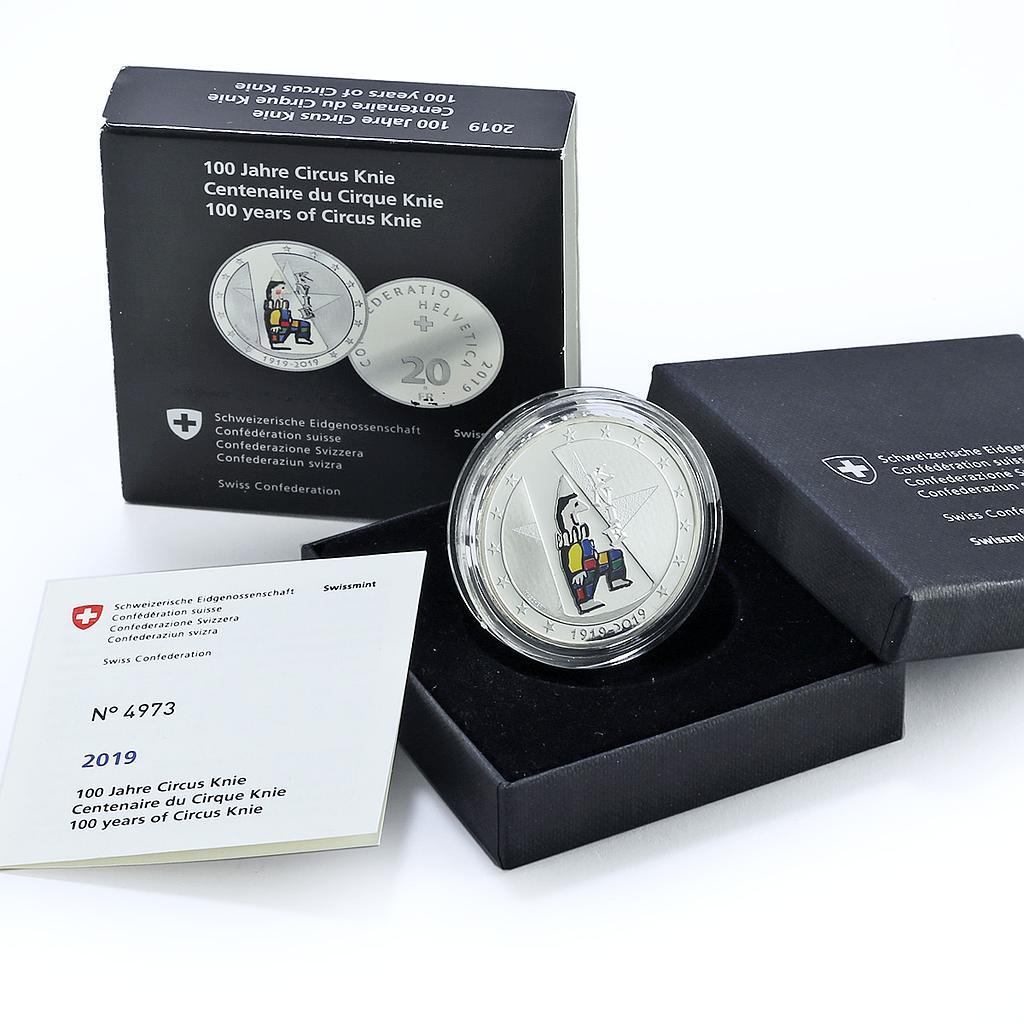 Switzerland 20 francs Circus Knie Coloured KM-175 Culture proof silver coin 2019