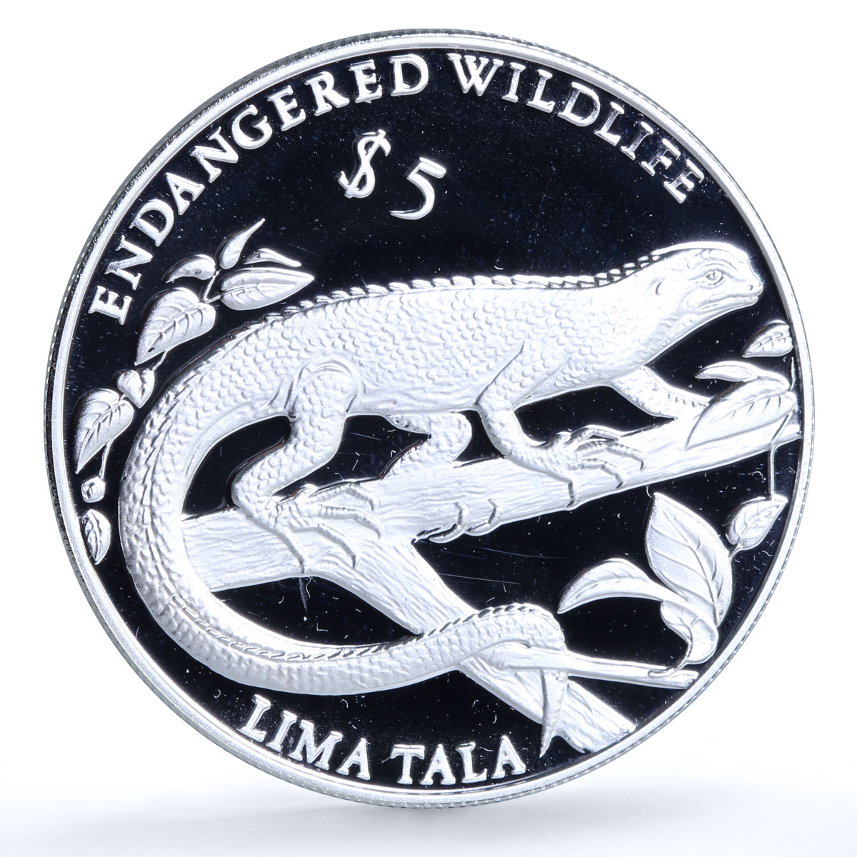 Tokelau 5 tala Emo Skink KM-17 Wildlife Fauna Lizard proof silver coin 1995