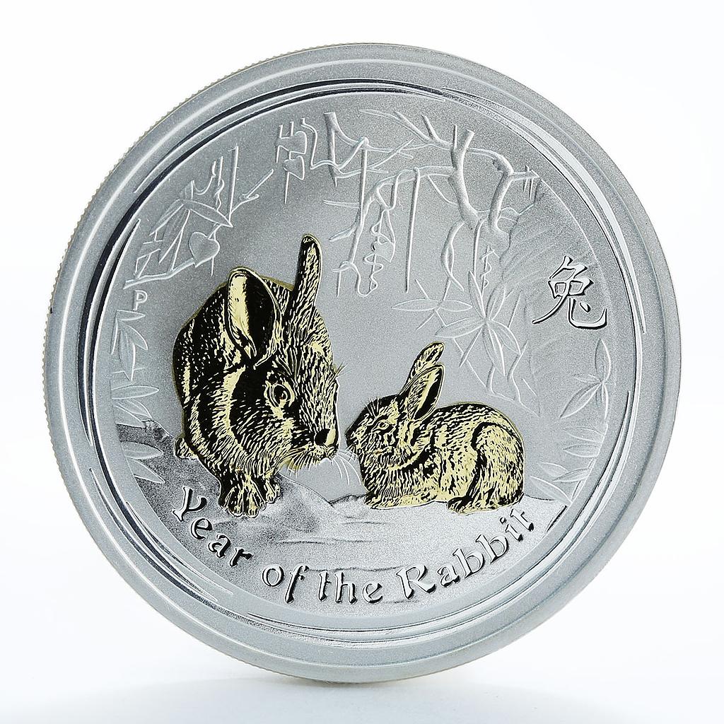 Australia 1 dollar Year of the Rabbit Series II Silver Gilded Coin 2011